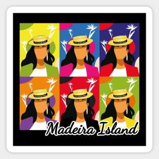 Madeira Island female pop art no face illustration using the traditional straw hat Magnet